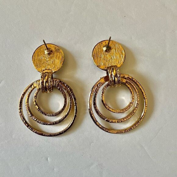 Gold tone multi circle drop post earrings - Picture 7 of 7